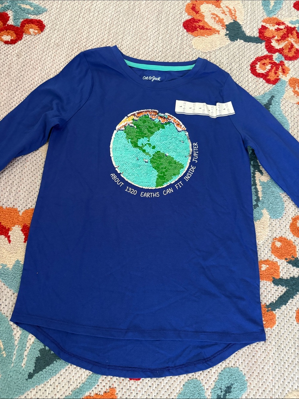 Cat & Jack Royal Blue Girls' Reversible Sequin Earth Long Sleeve Tee